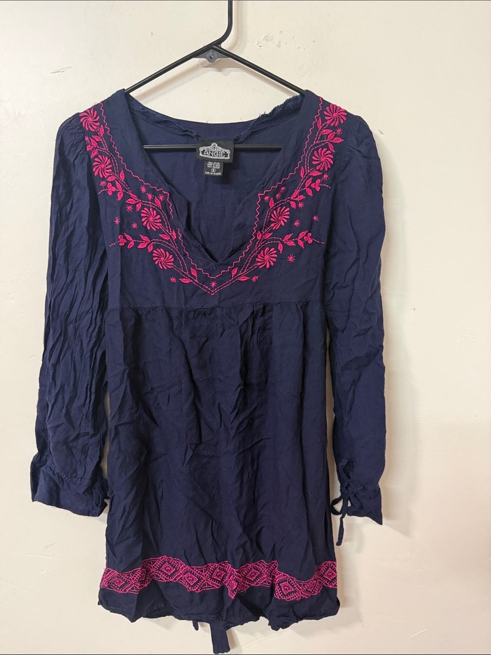 Angie Navy Tunic with Bright Pink Floral Embroidery dress
